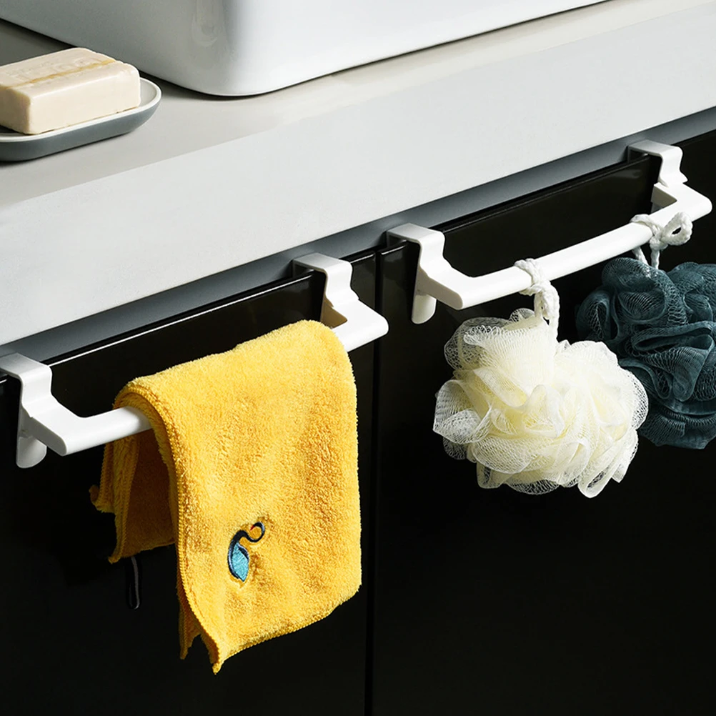 

2pcs White Detachable Buckle Punching Kitchen Cabinet Towel Rack Holder Storage Solution Bathroom Balcony Organizer