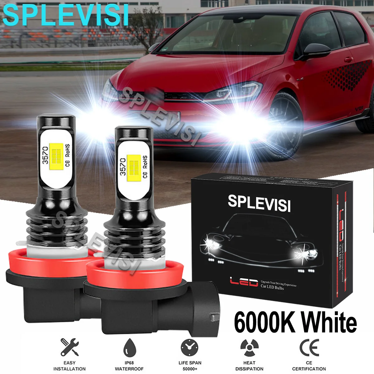 

2x70W White Car LED Fog Light Bulbs 6000K For VW Jetta Golf 2015-2019 GTI 2010-2019 Jeep Grand Cherokee 14-20 Hyundai i30 07-10