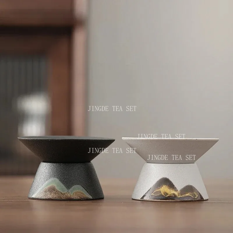 Yuanshan Tea Filter Home Hand Drawn Coarse Pottery Chinese Tea Strainer Black Pottery Kung Fu Tea Set Mesh Filter Group