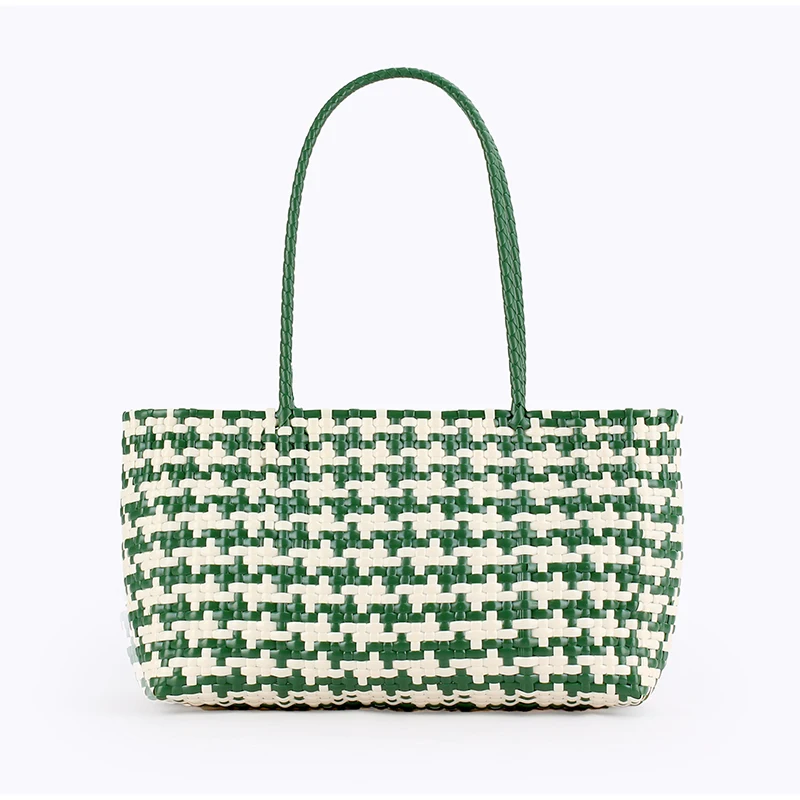 Gewebte Kunststoff-Gemüsekorb-Umhängetasche, vielseitige Damen-Handtasche im Lazy-Style, leichte Strand- und Einkaufstasche für den Urlaub – Detail 5