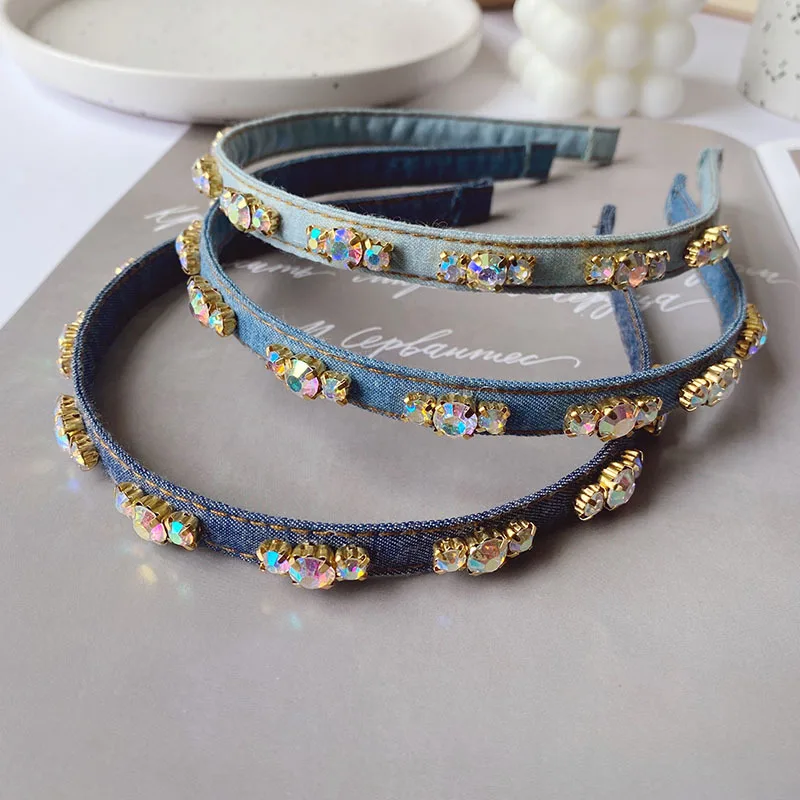 Shiny Crystal Headband Tiny Denim Hairband High Quality Headdress Women Hair Accessories Outdoor Headwear Rhinestone Hair Hoop