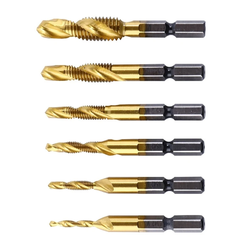 6Pcs Thread Tap Spirals Machine Tap Threading Tool Screw Tap Drill Bit Tap Drill Bit Composite Tap Drill Set For Metal