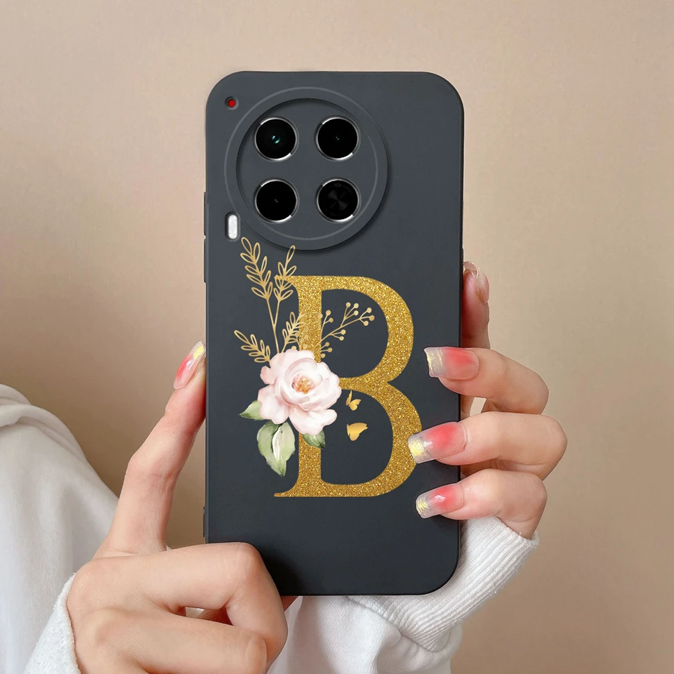Case For Tecno Camon 30 30 Premier Beautiful Flower Letter Couple Liquid Shockproof Anti-fall Cover For tecno camon 30 Funda image 3