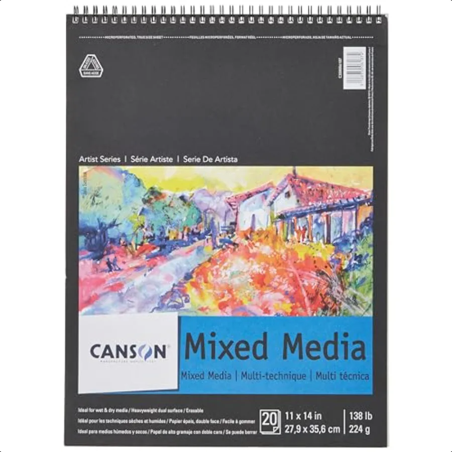 

Canson Artist Series Mixed Media Paper Wirebound Pad 11x14 inches 20 Sheets 138lb 224g Artist Paper for Adults and Students Wat