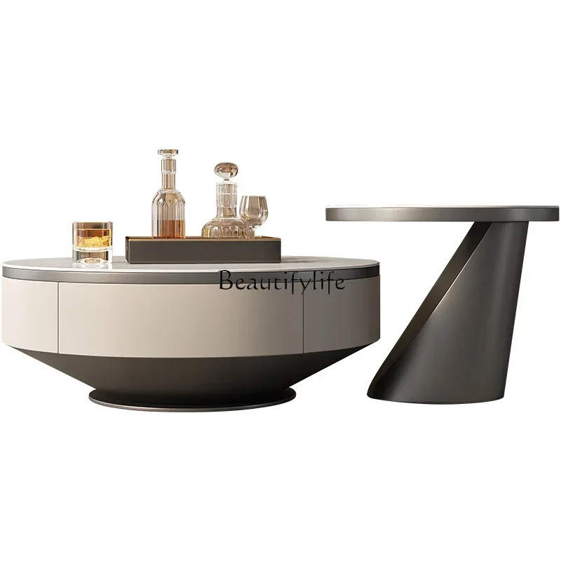 

FG17Rock slab round coffee table light luxury modern simple home Italian minimalist high-end coffee table combination