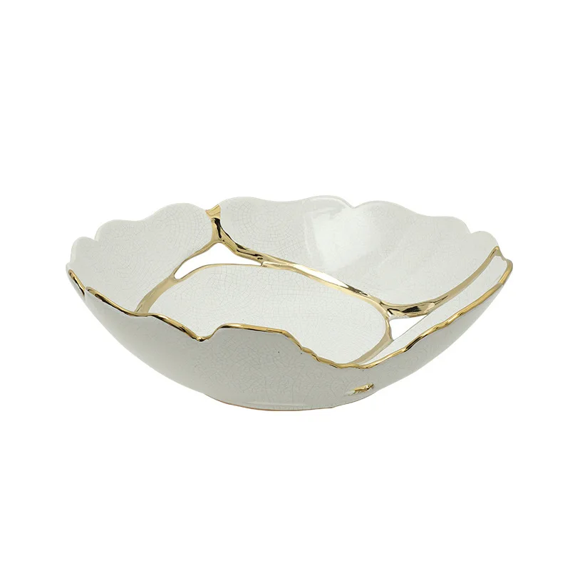 

Modern light luxury creative crack glaze line ceramic fruit pot exhibition hall villa coffee table dining table storage plate