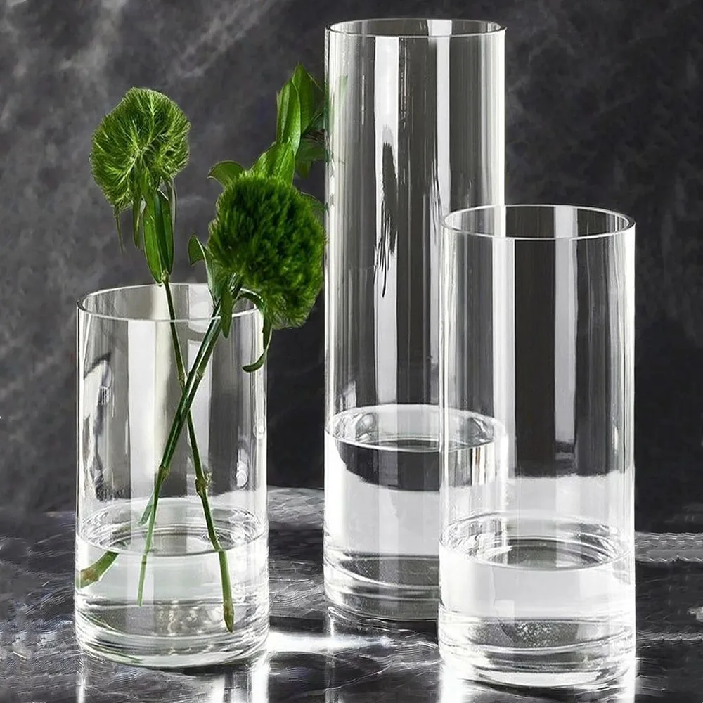 3XAcrylic Clear Cylinder Flower Vase for Plants Bouquet, Unbreakable Hurricane Tall Large Plastic Vases for Wedding Centerpieces