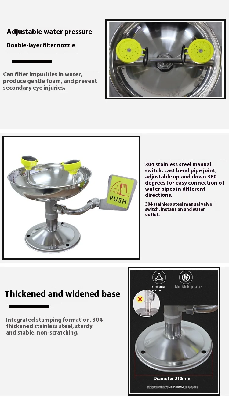 Yuexiang بالجملة غسالات العين الأمنية مزدوجة الفم مختبر الطوارئ الصناعية 304 الفولاذ المقاوم للصدأ ABS ملحقات سطح المكتب