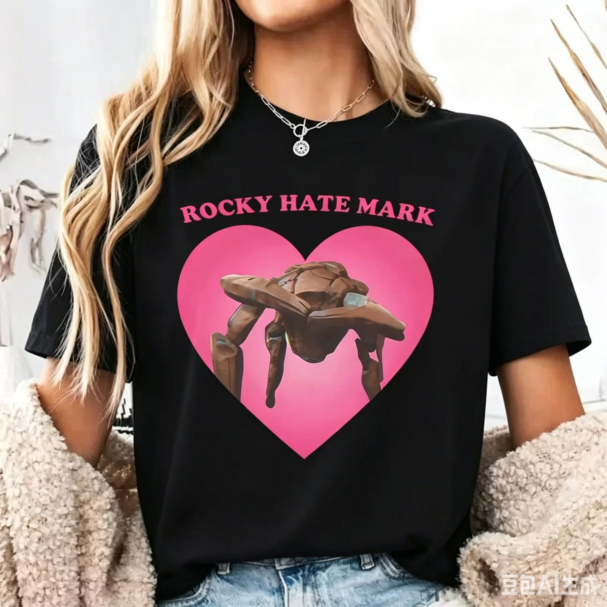 Rocky Hate Mark James Ortiz As Rocky Pink Heart T Shirt Funny Meme T-shirts Men Women Vintage Casual Cotton Tee Shirt Streetwear