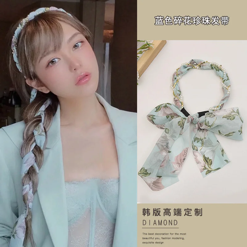 

New Rustic Floral Braided Hairband with Ribbon Bow for Women Elegant Hair Accessory with Toothed Clasp