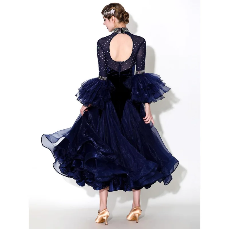 Königsblaues modernes Tanzkleid aus Samt MY919 für Ballsaal-Walzer