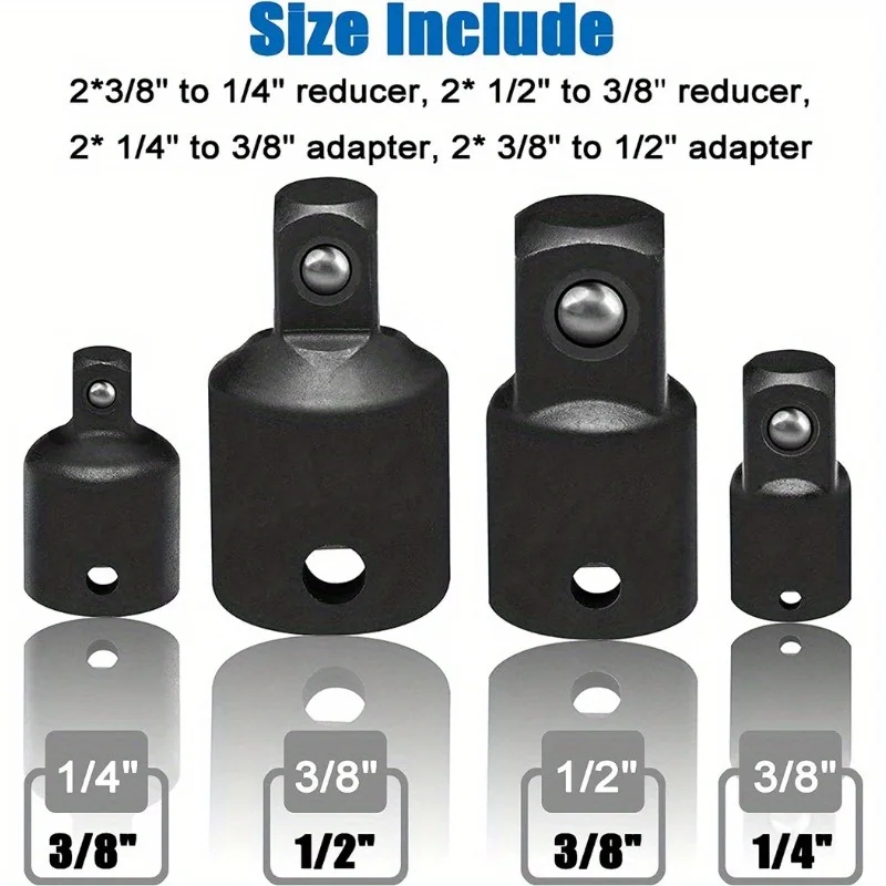4-pcs 1/2-inch 3/8-inch 1/4-inch Impact Socket Adapter and Reducer Set Cr-V Industrial Grade Impact Sockets Adapters
