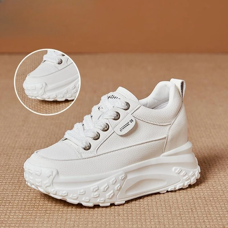 

2025 Women White Invisible Classic Dad Shoes Korean Style Hidden Height Increase Make Feet Look Smaller Spring Autumn Season