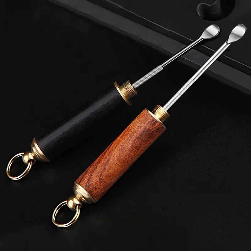 Portable Solid Wood Mini Ear Cleaner Keychains Ear Wax Removal Tool Earpick Cleaning Ears Ear Spoon Attached Key Ring With Cover