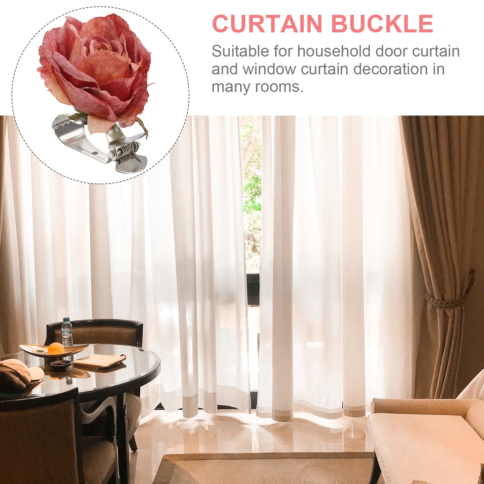 

2Pcs Curtain Floral Clips Rosy Plastic Buckle Home Hotel Easy Use No Damage Window Decor Curtain Flower Tiebacks Hardware