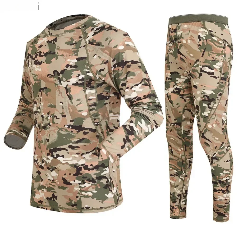 

3D Cutting Thermal Underwear Suit Men's Army Camouflage Tops Pants Sets Breathable Fleece Outdoor Quick Drying Men Clothing