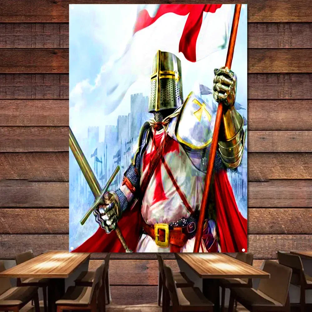 

Knights Templar Wall Art Posters and Prints Wall Chart Vintage Christian Crusader Artwork Wall Hanging Flag Tapestry Banner