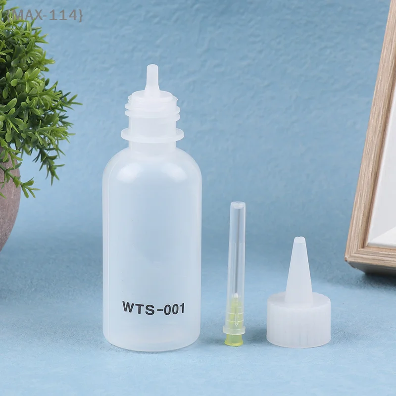 【F2】1 pieza 50ML WTS-001 alcohol líquido plástico con aguja para dispensador de pasta de flux de soldadura para reparación de PCB de teléfono 2