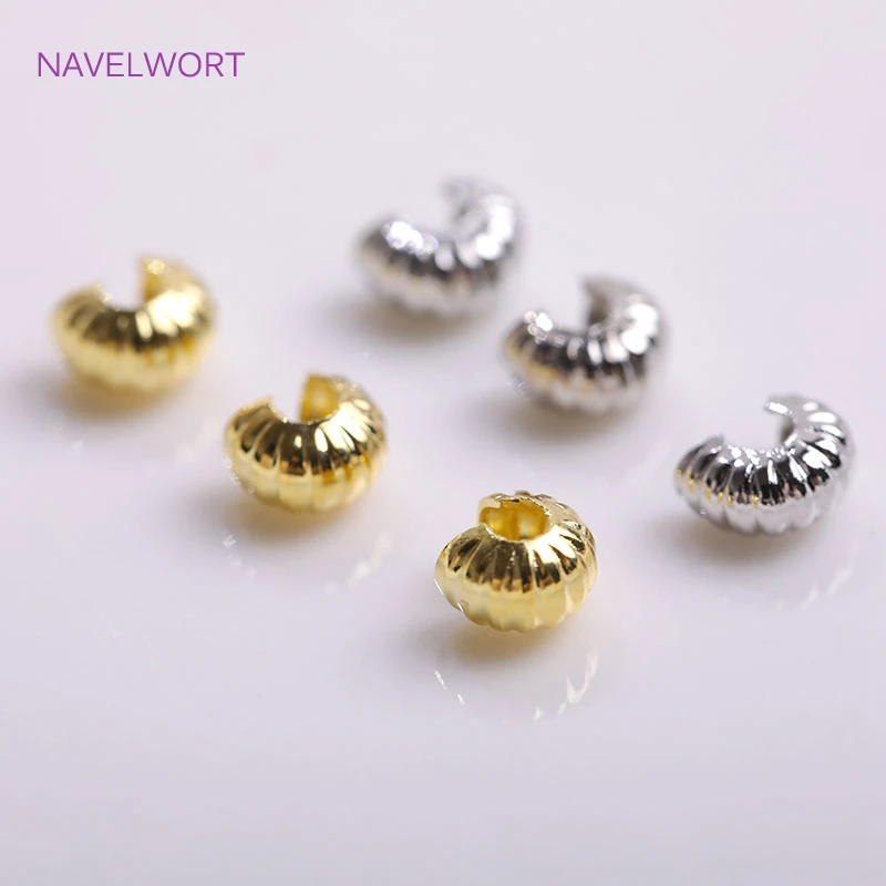 18K Gold Plated 4mm Open Crimp Covering Beads End Beads Stopper Pumpkin Pattern Crimp Accessories DIY Jewellery Making Supplies