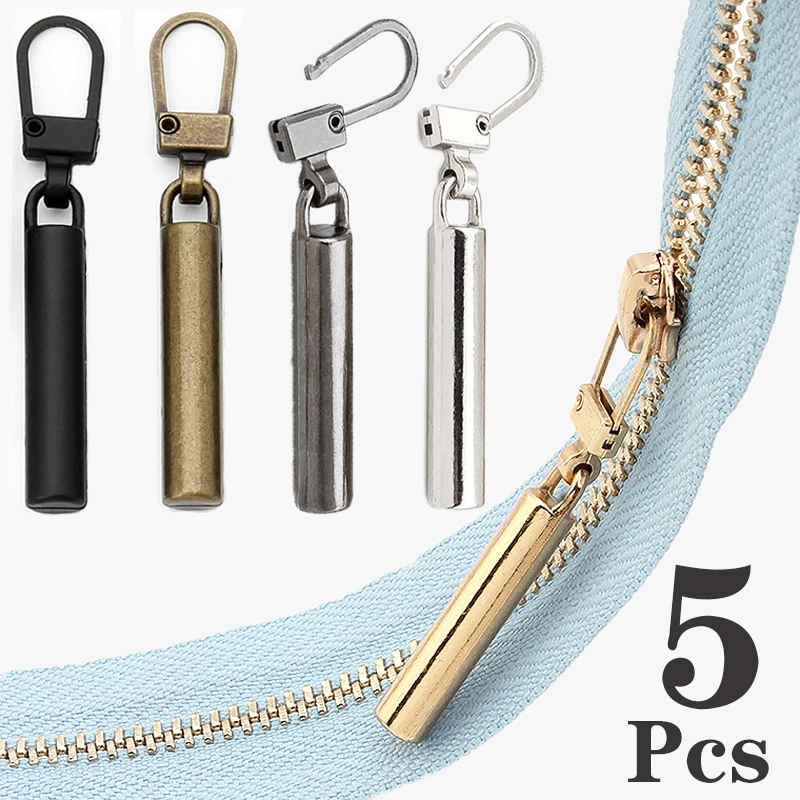 5PCS Universal Zipper Puller Replacement Detachable Metal Zipper Slider Head Repair Kit Clothes Bag Craft DIY Sewing Tools