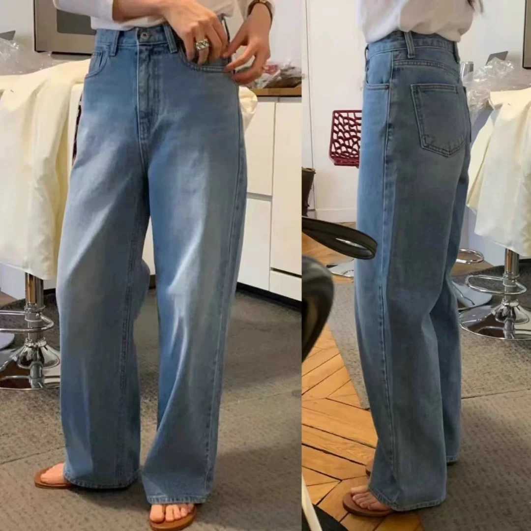

High Waist Straight Leg Light Blue Waed Casual JeansOB*ET Korean Sle Spring 2025 Loose Fit Slimming Long Pants