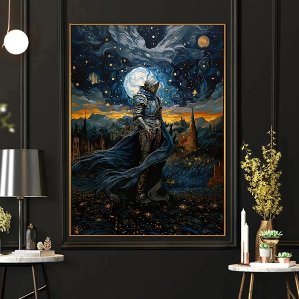 5D DIY Full Drill Round Diamond Painting Blue Fantasy Galaxy Knight Cross Stitch Mosaic Art Embroidery Wall Painting Home Decor