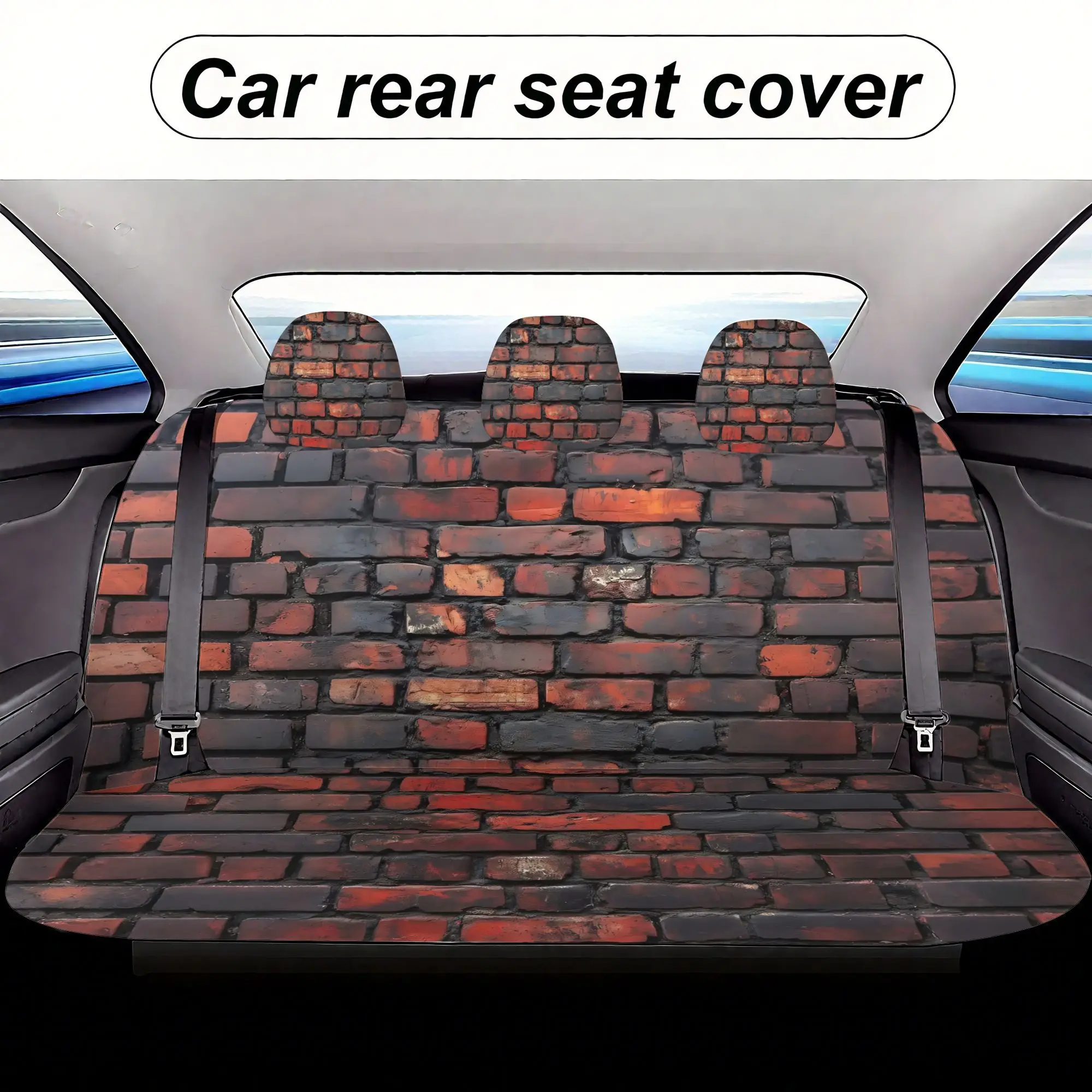 Red Brick Wall Pattern Car  Covers Set - 7pcs, Including 2 Front  Covers + 1 Rear  Back Cover + 1Rear  Cover + 3