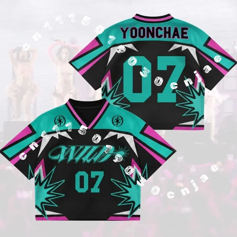Maillot de sport en maille graphique Kpop KATSEYE Lara No.05 Burst à séchage rapide, manches courtes, pour la famille, assorti parent-enfant, pour les fans, concert