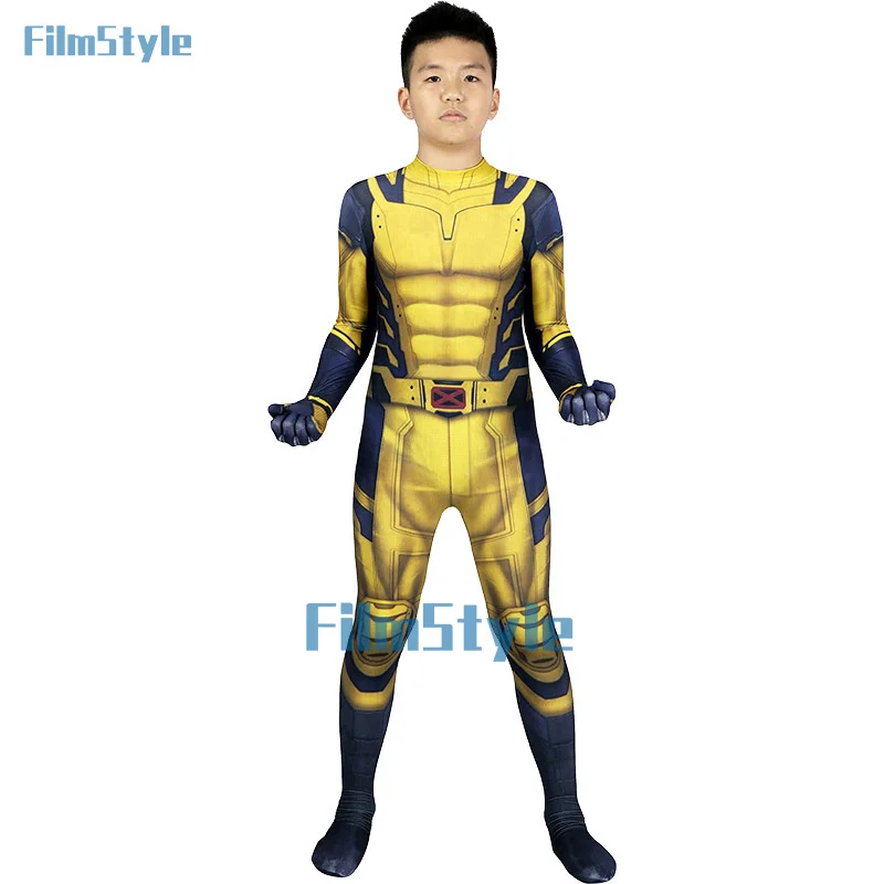 Men Boys Wolverine Cosplay Costume Jumpsuit Superhero Party Halloween Wolverine Bodysuit Zentai for Audlt boys Asian Size