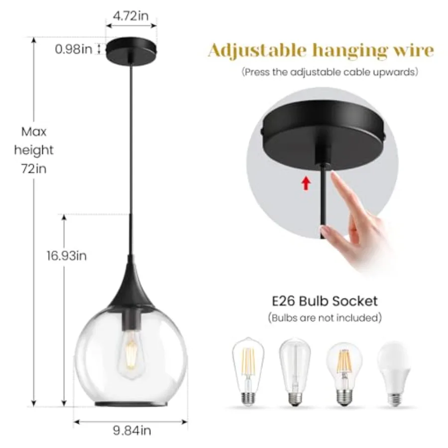 Pendant Lights Kitchen Island: Matte Light Fixture Farmhouse with Clear Glass - 10 Inch Mid Century Globe Kitchen Lighting Fixt
