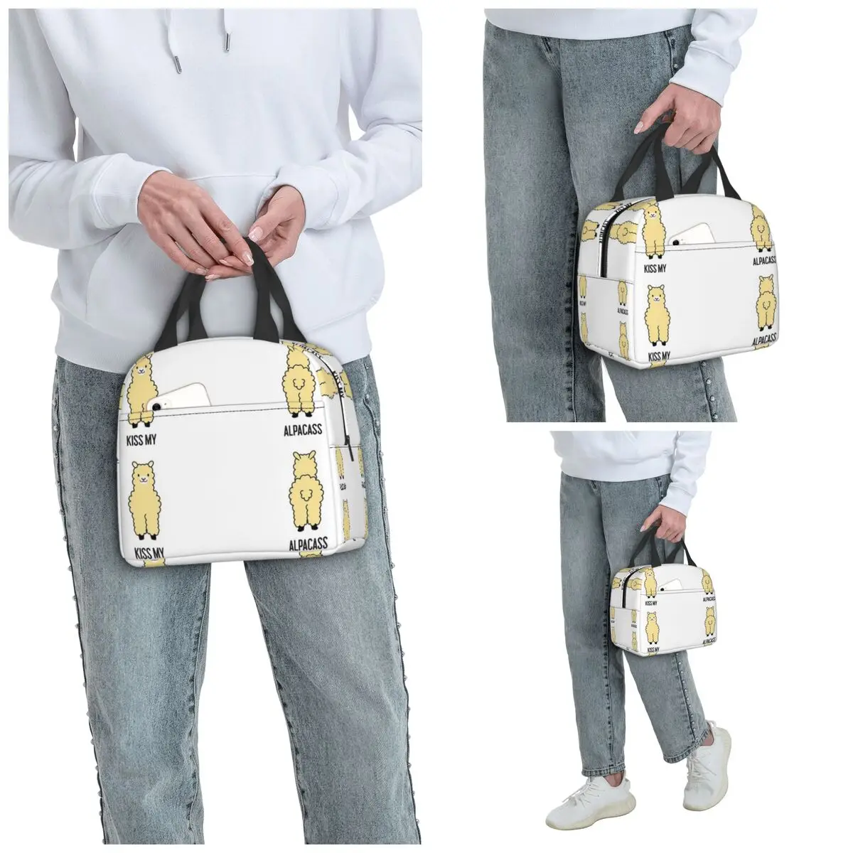 2-Sided Kiss My Alpacass Funny Alpaca Llama Insulated Lunch Bag for Women Office Cooler Thermal Food Box Tote  Lunch Boxes
