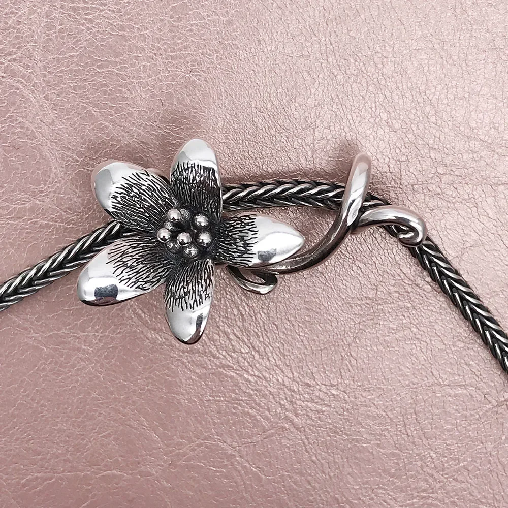 925 Sterling Silver Flower troll Anemone Pendant Fit Charm European Diy Beads Bracelet Necklace