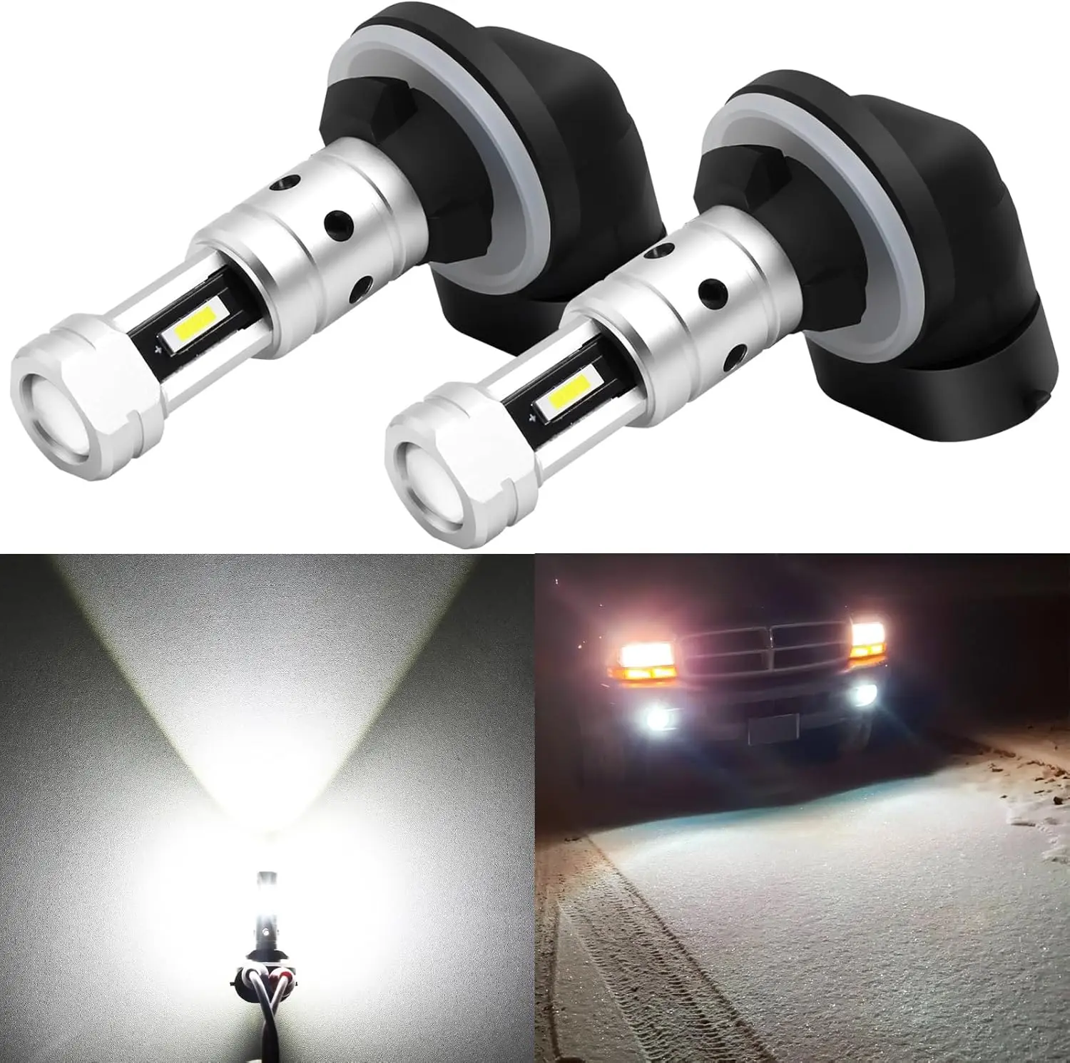 

Super Bright 3800 Lumens LED Fog Light Bulbs, 6000K Xenon White, Non-polarity Replacement for Cars, Pack of 2