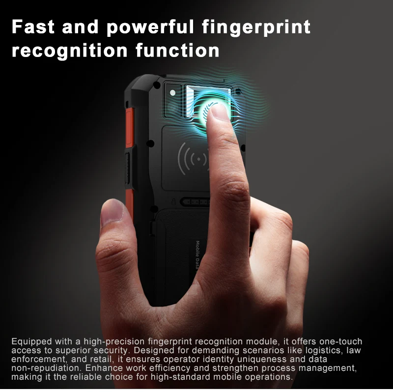 Android 13 5.5 Inch Biometric Security Handheld Computer Devices Fingerprint Reader with 13.56mhz Rfid/1D 2D Barcode Scanner