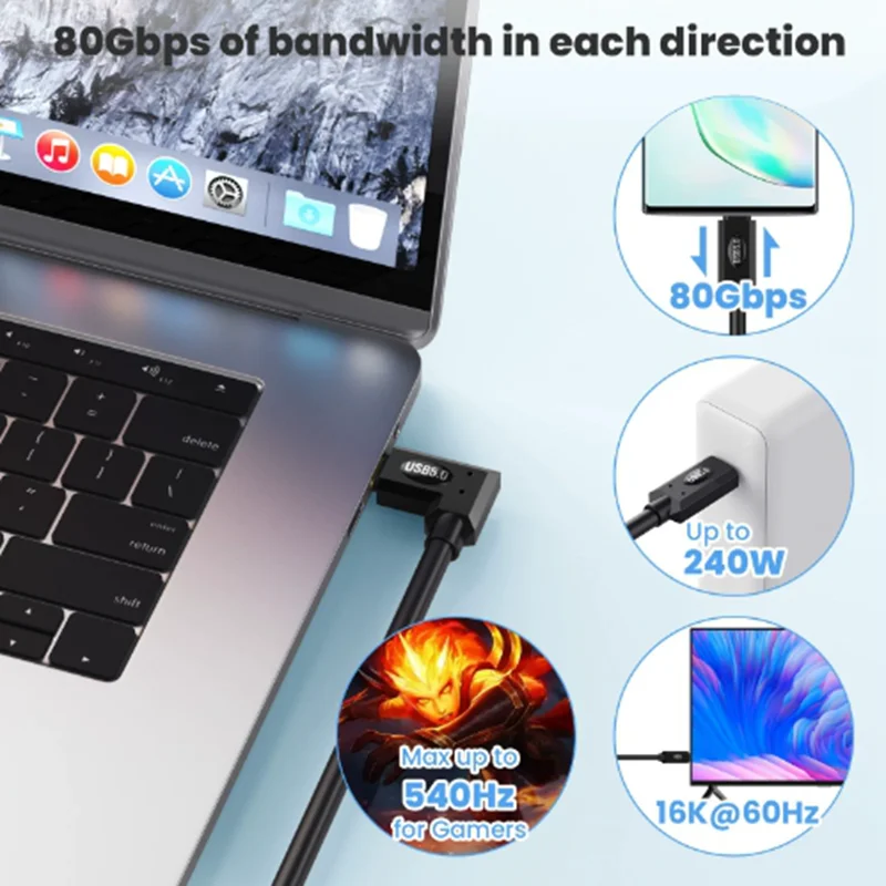 40Gbps High-Speed Coaxial PD Cable Spring Extendable USB4 Dual Head Type-c 240W (48V/5A) Data Cable 8K60HZ Lightning Laptop