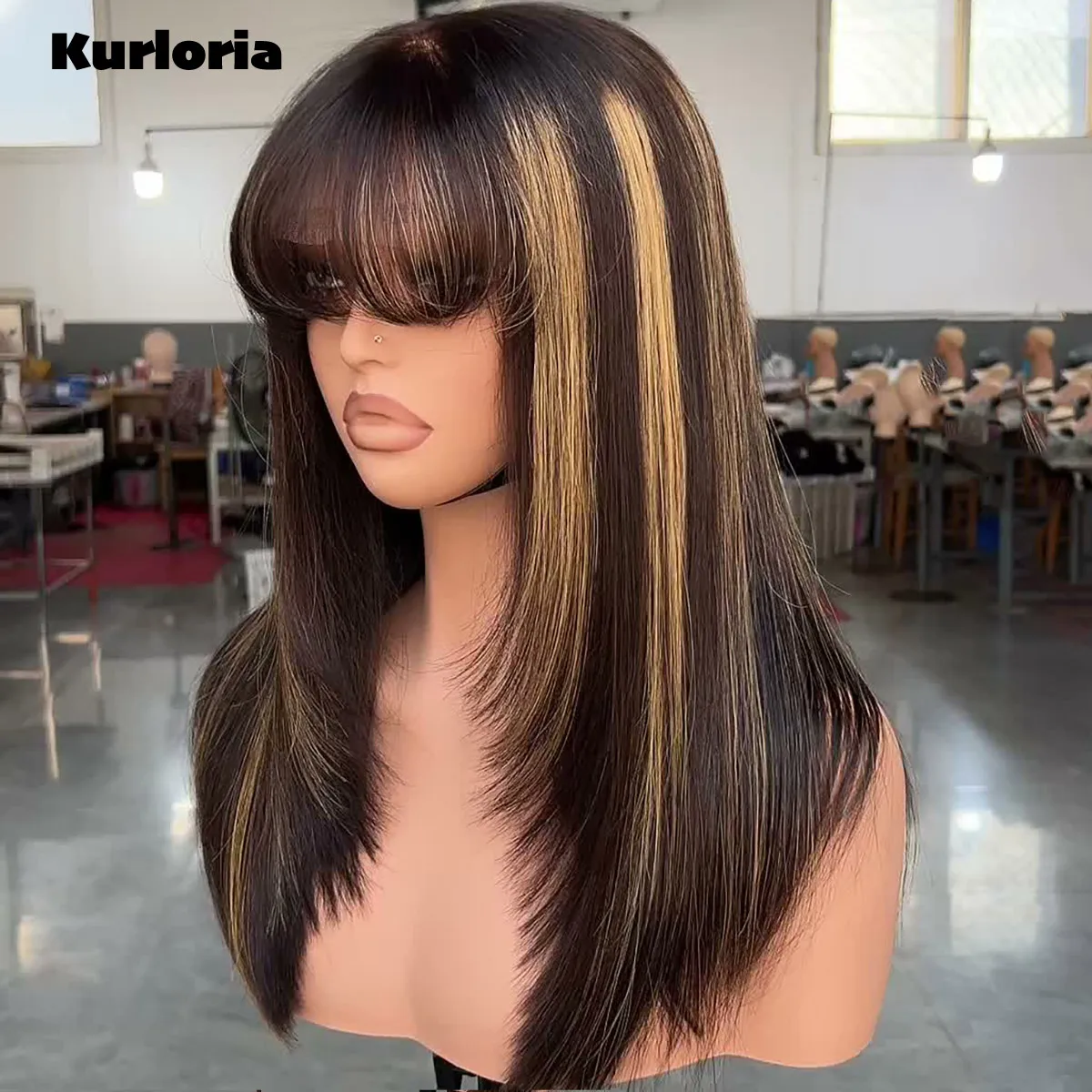 Layered with Bangs 5by5 HD Lace Closure Wig Bob Wig Highlights Blonde Wear and Go Glueless 100% Human Hair Wig Pre Plucked