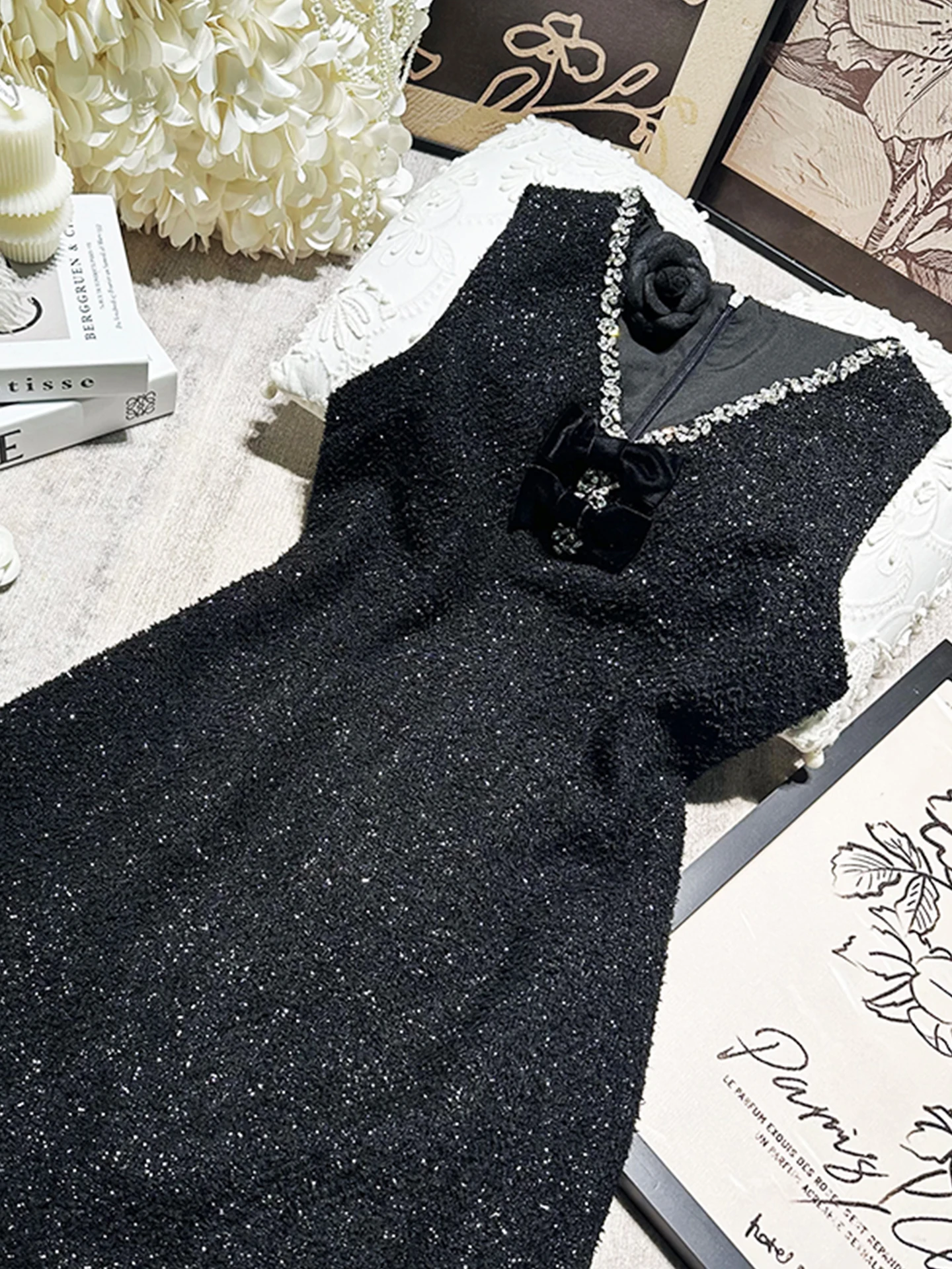Ele noeud diamant embelli taille cintrée été Dr femmes travail lourd paillettes Par robe fée jupe