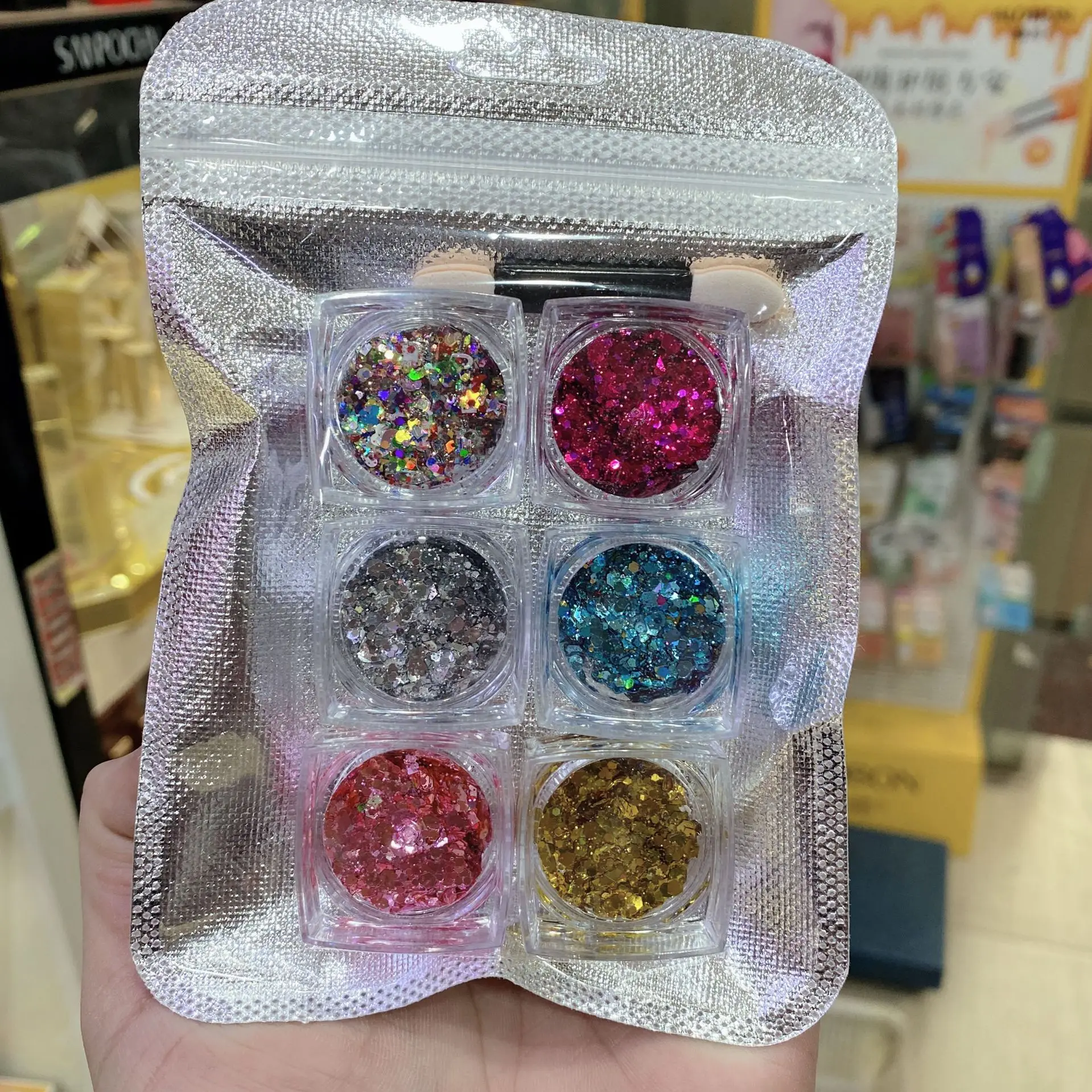 

6Pcs Set Makeup Shiny Sequins Eyeshadow Glue Free Glitter Gel