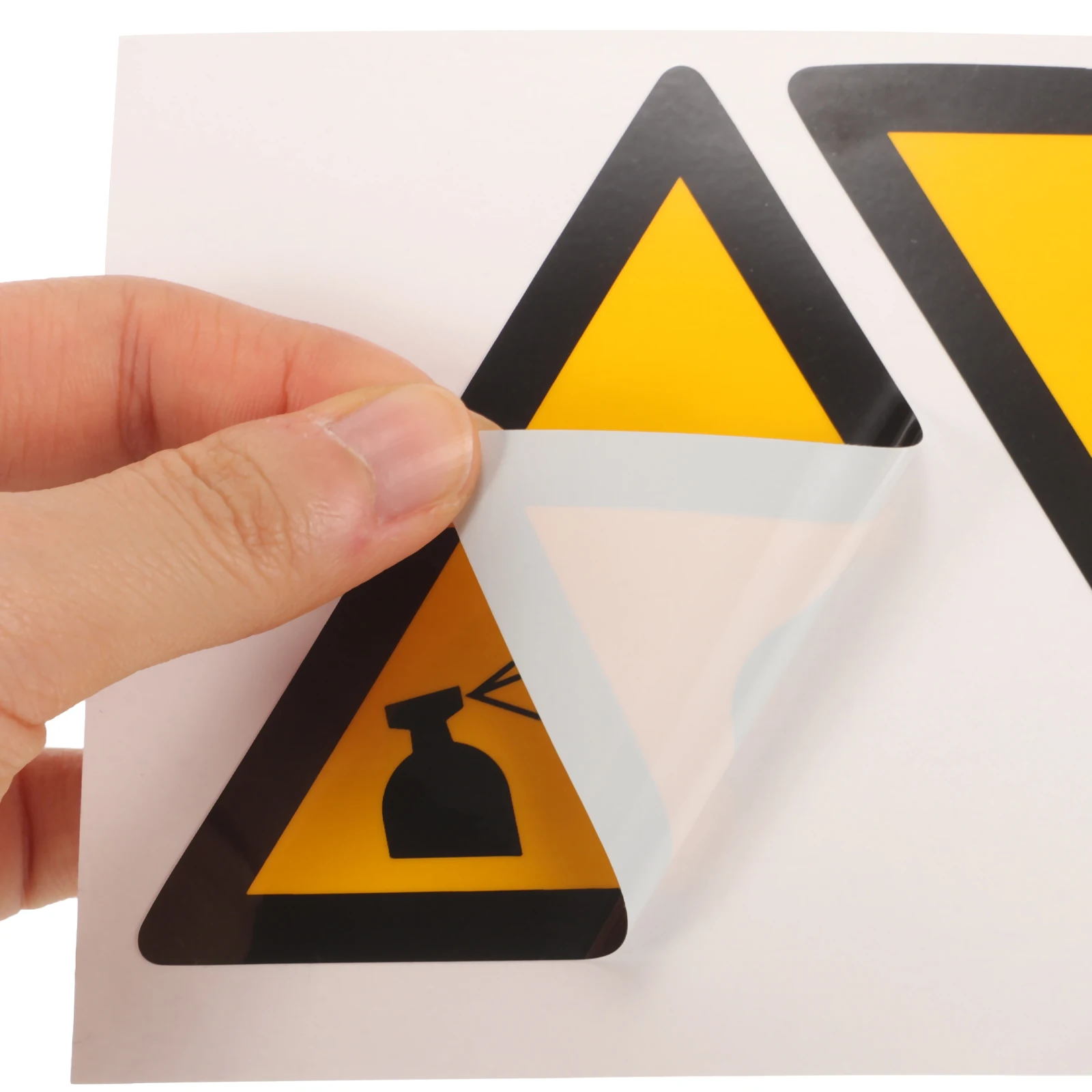 2pcs Protective Face Mask Self Adhesive Warning For Hazardous Areas Sticky Safety Splash Proof Triangle For Factory Use