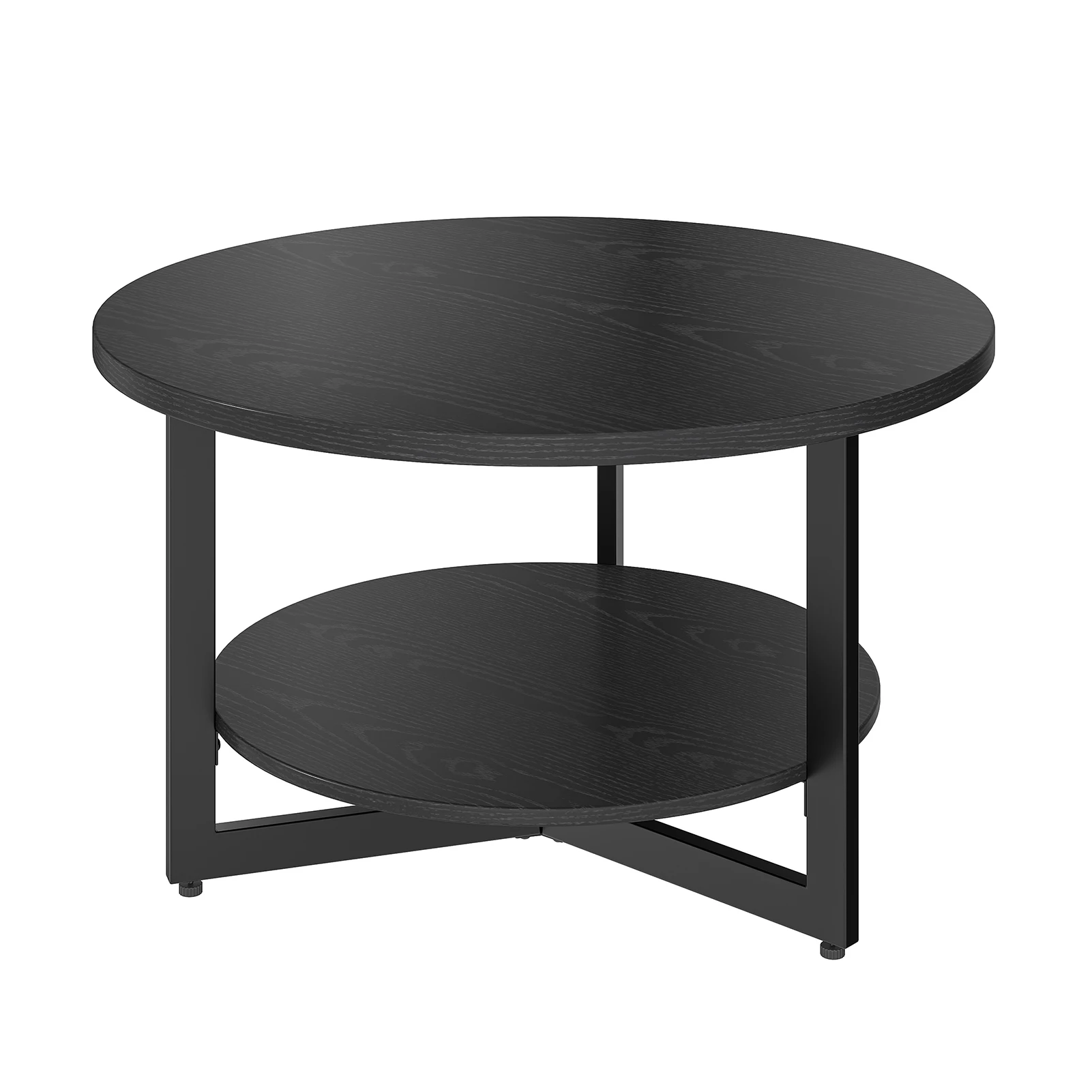 

2 Tier Wood Coffee Table Coffee Table 31.5inch Black Industrial Modern 2 Tier Round Wood Center Table for Home Living Room