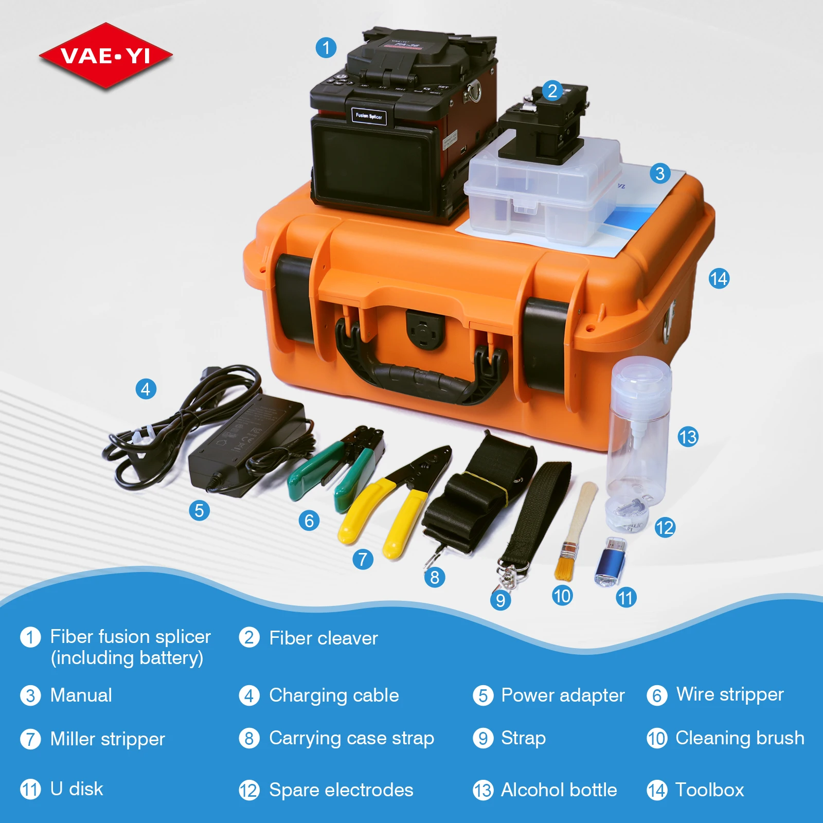 VAEYI Four Motors Optical Fiber Fusion Splicer FA-36 8 Seconds Splicing 15 Seconds Fast Heating