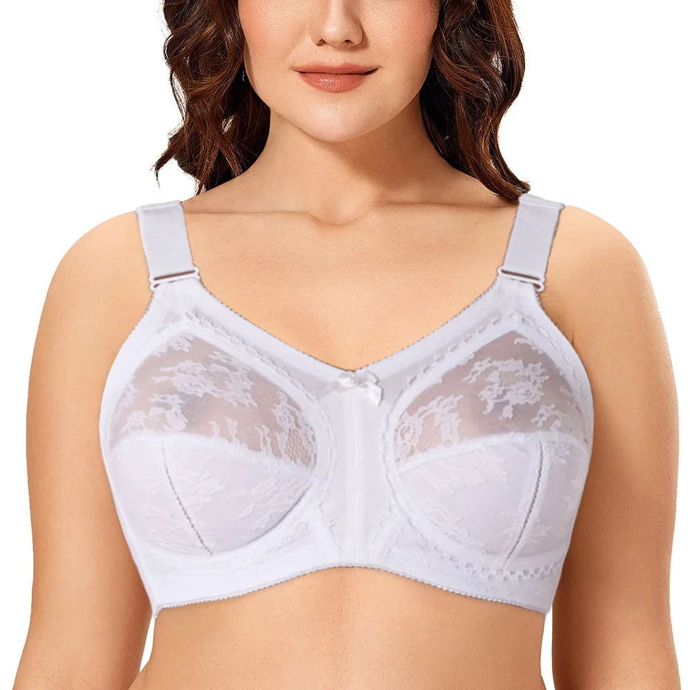 White Lace Bra Women Push Up Bras For Women Full Cup Wireless Large Bosom Plus Size Bra 34 36 38 40 42 44 46 48 50