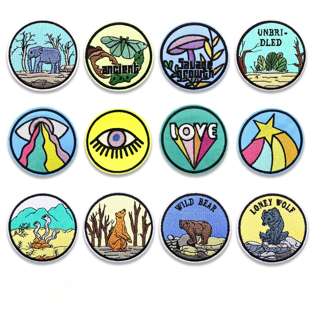 

Round Medal Embroidery Patch Embroidery Patch DIY Clothing Bag Hat Jeans Craft Decor Repair Applique Cloth Sticker Sewing Animal