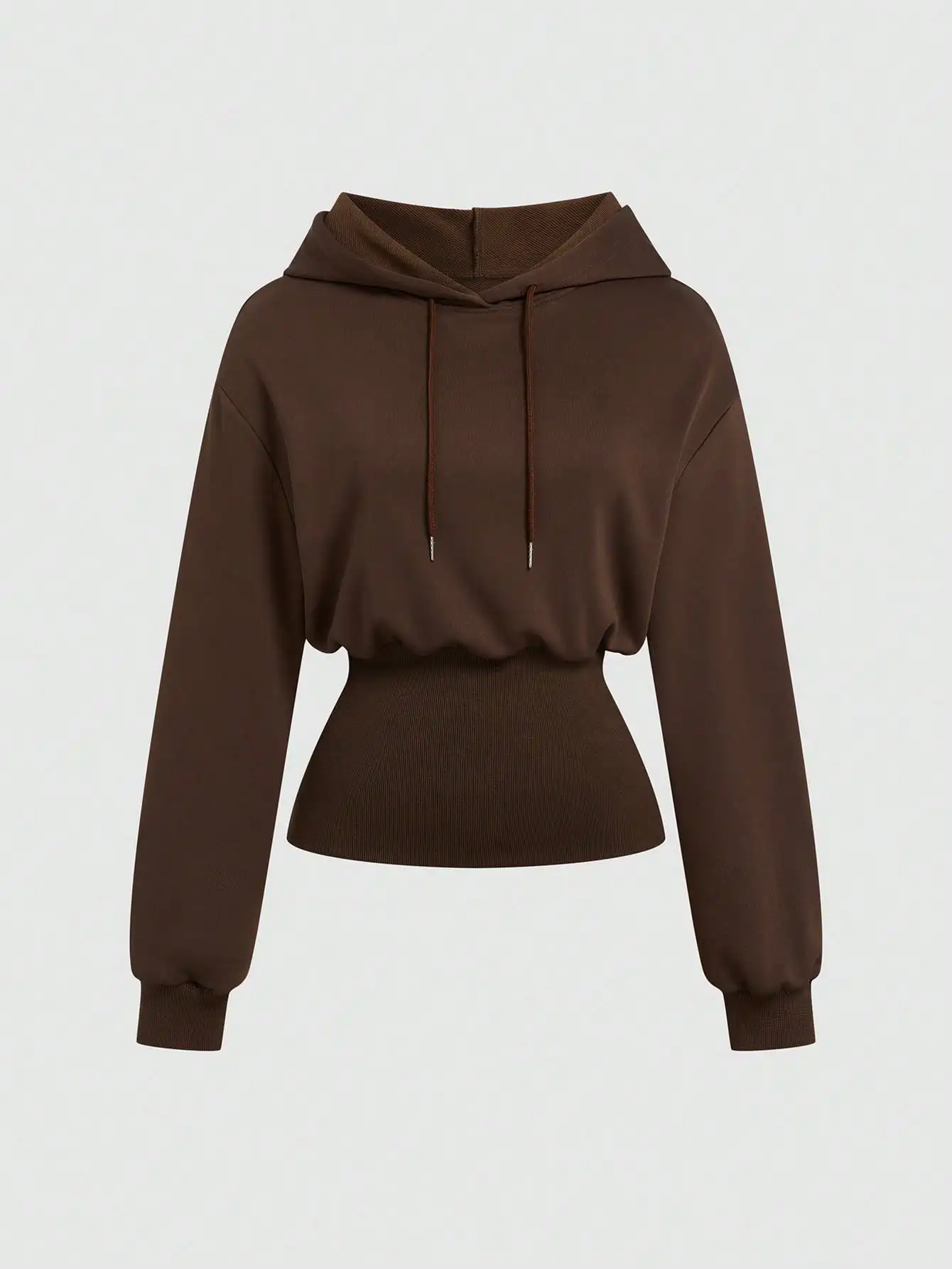 

Коричневая укороченная толстовка с длинными рукавами и ребристым низом для повседневной носки осенью и зимой