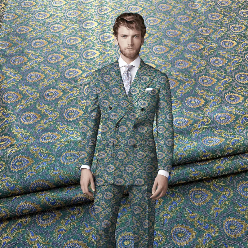 

Peacock Feather European and American Retro Gold Jacquard Suit Hardcore Windbreaker Performance Coat Coat Brocade Men's Fabric