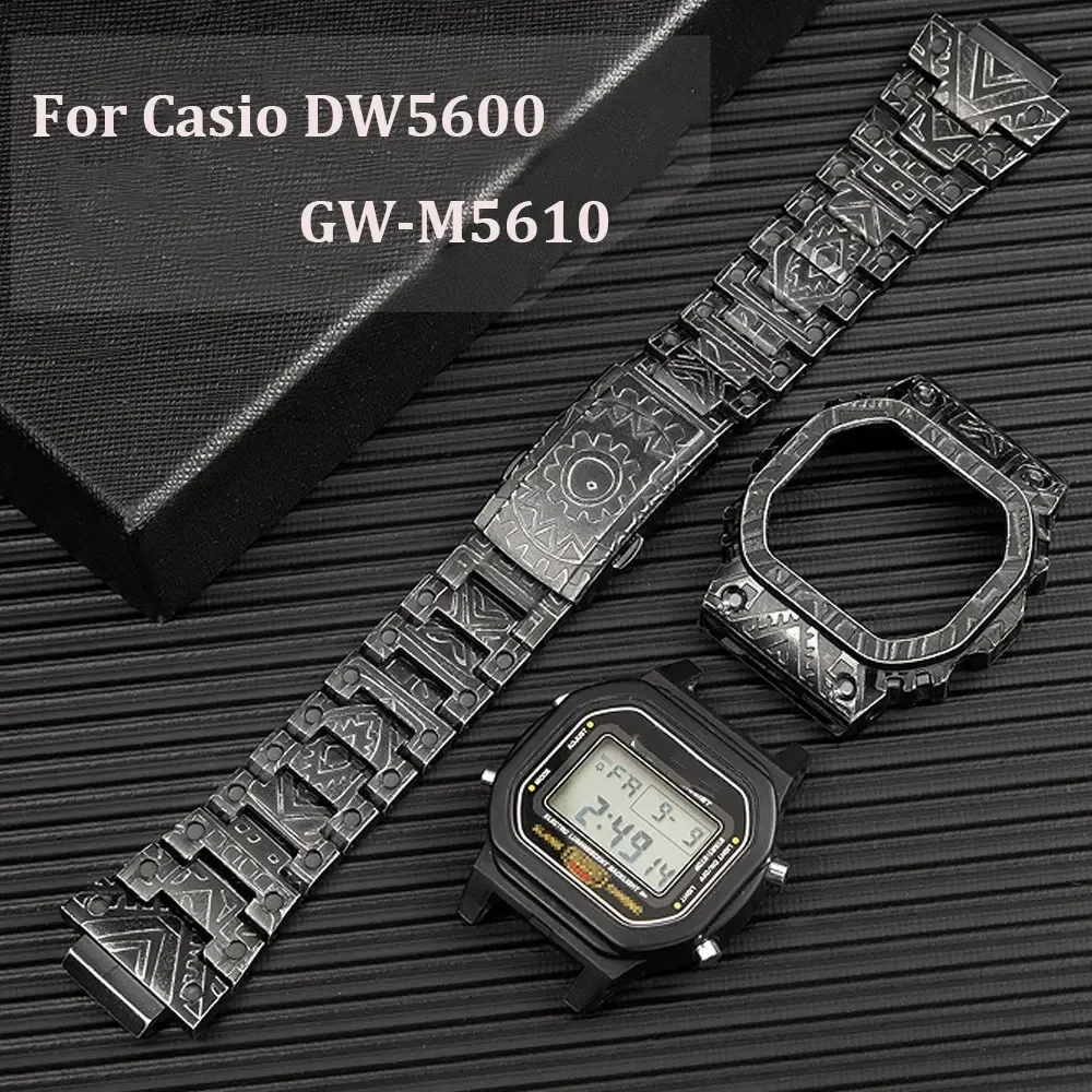 Refit DW-5600 Watch case strap for Casio G-SHOCK mod kit accessories DW5600 GW-M5610 case DIY watch Retro pattern watchband set