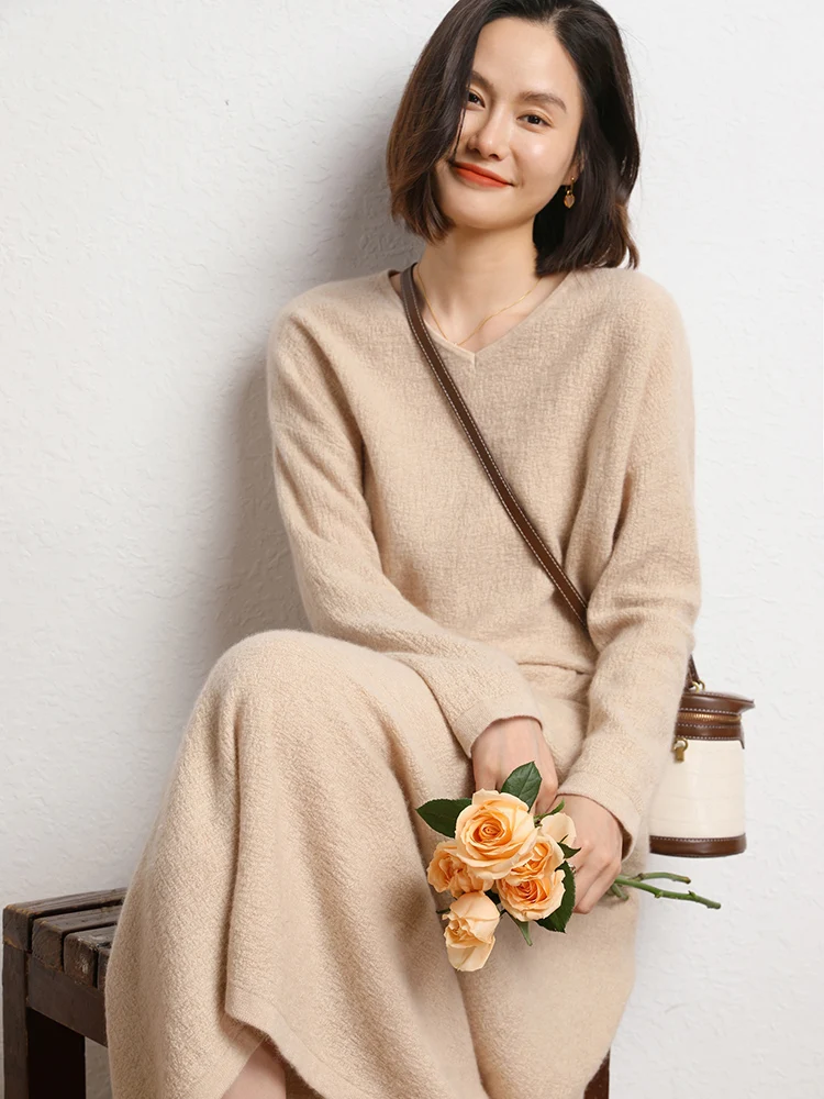 

2025New Women's 100% Cashmere O-neck Pullover Cashmere Skirt Suit Casual Cashmere Knitwear Autumn Winter Loose High Quality Tops