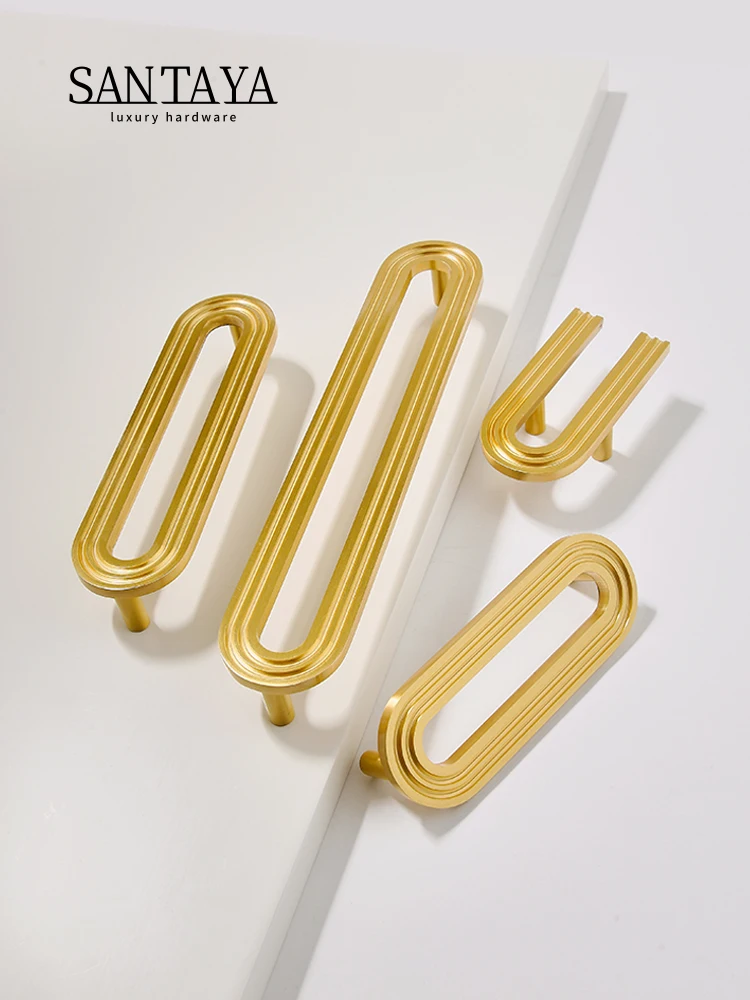 

SANTAYA Unique Line/ Satin Brass Furniture Handles Door Knobs and Handles for Cabinet Kitchen Cupboard Drawer Pulls Home Decor