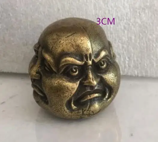 Alte sammel bare Bronze Casting Freuden Sorgen spirituelle vier Gesicht Buddha Statue Kopf Bronze h 8cm ~ 3cm
