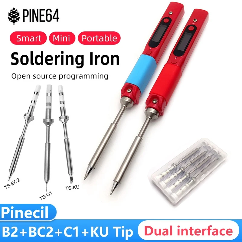 Red Pine64 Intelligent Student Teaching Aids Smart Electric Soldering Iron Pinecil-BB2 With BC2 KU C1 ILS I C4 D24 K Tips